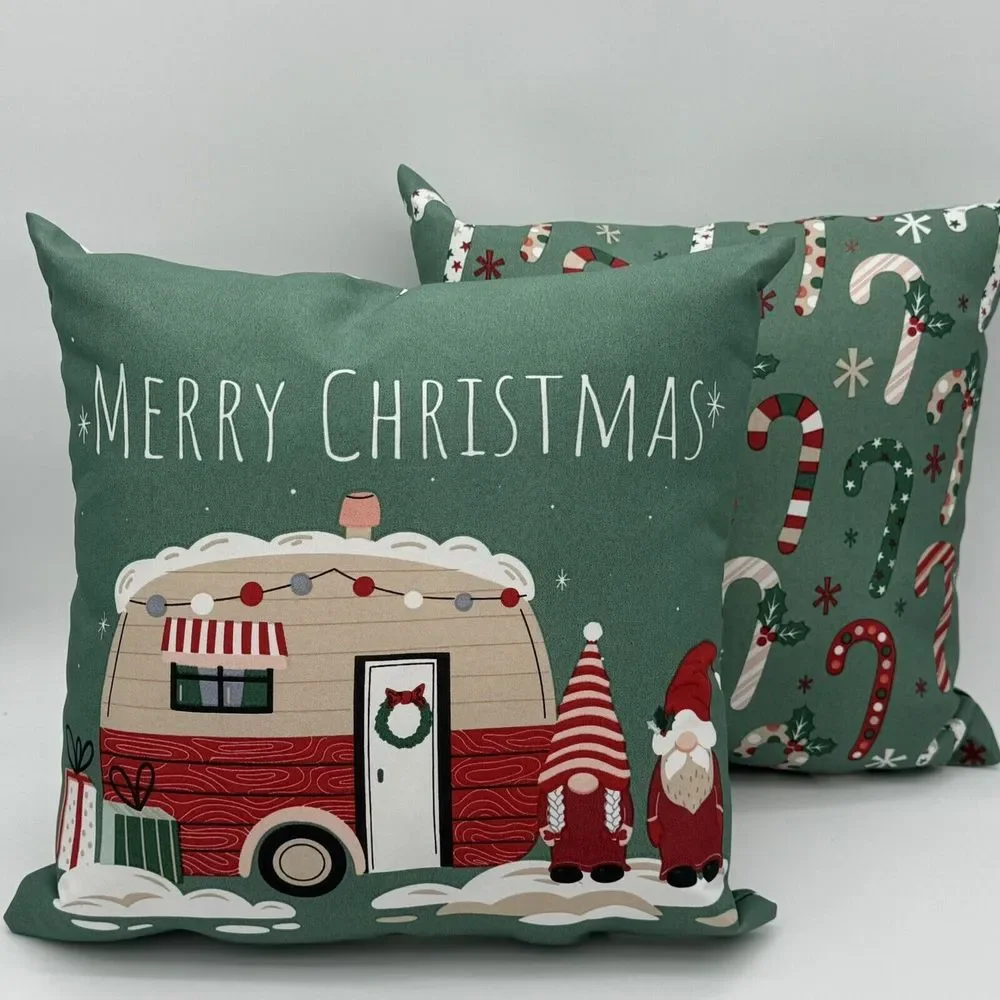 Decorative Pillows (2) Gnome Holiday Christmas Outdoor Throw Pillow, Candy Cane